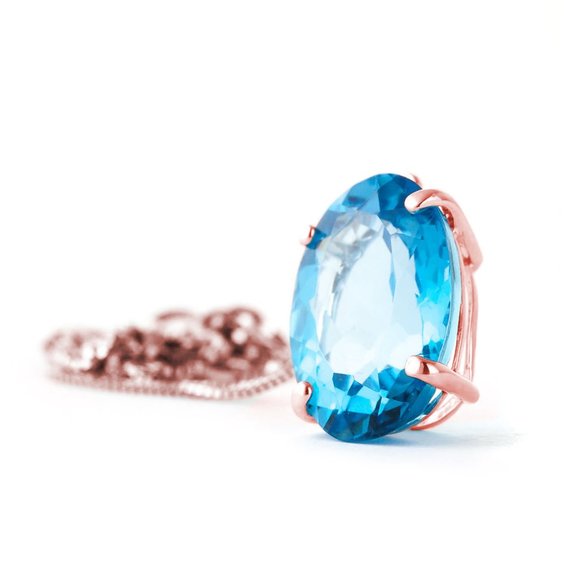 Galaxy Gold Products Jewelry - 14K. SOLID GOLD NECKLACE WITH OVAL BLUE TOPAZ